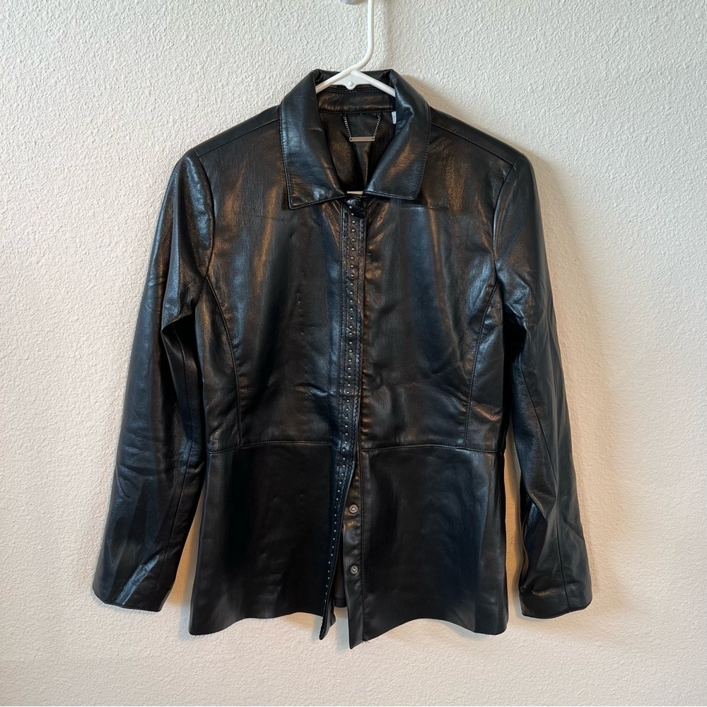 Chico’s Riveted Faux Leather Peplum Jacket